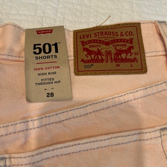 NWT LEVIS 501 high rise pale pink cut offs shorts size 28 - Picture 5 of 10
